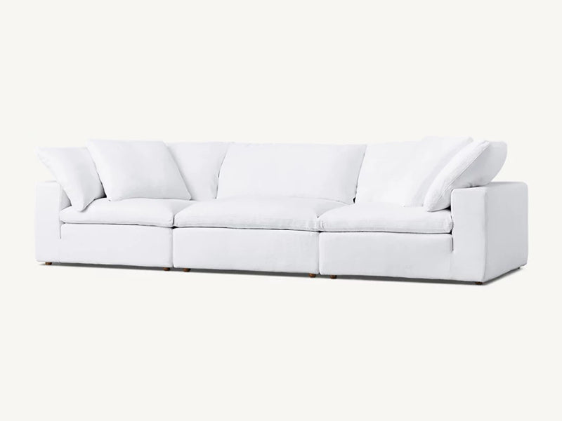 Modern White Linen Fabric and Feather Sofa with 3 Seats