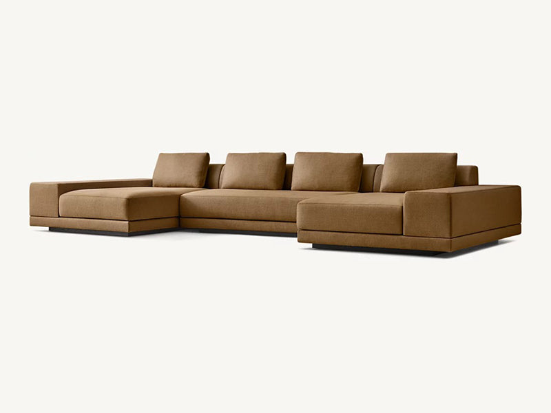 Modern U Shape Brown Linen Fabric and Feather Sofa