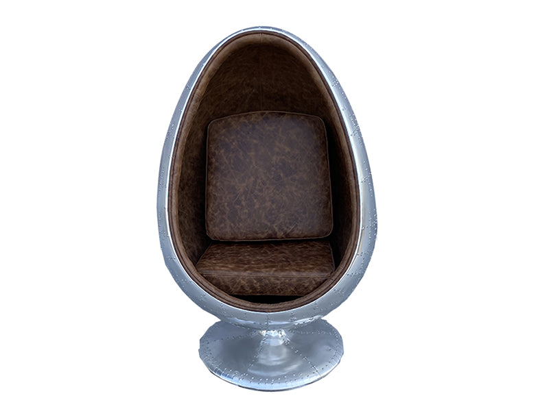 Retro Accent Oval Home Furniture Swivel Aluminum Leather Egg Pod Ball Chair