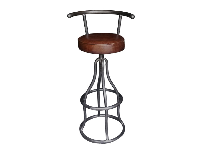 Antique Leather Rustic Base Round Seat Bar Stool
