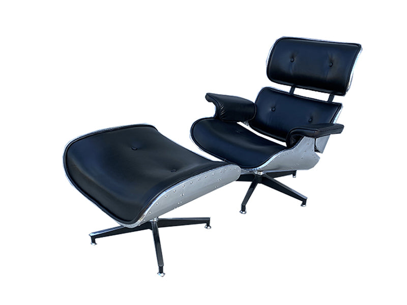 Midcentury Lounge Chair And Ottoman Set Aluminum Leather Recliner Chair