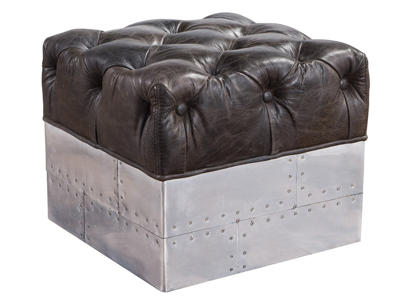 Meatal and Vintage Leather Ottoman