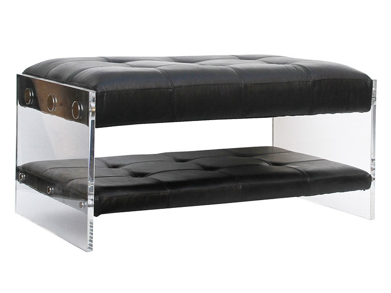 Two Levels Black Cow Leather Acrylic Leg Bench