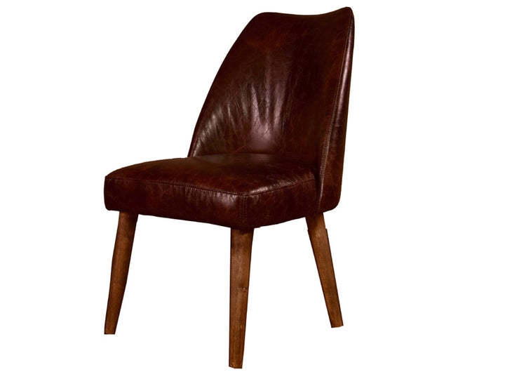 Solid Wood Base Vintage Leather Dining Chair