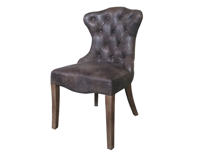 Tufted Camel Back Vintage Leather Side Chair for Dining