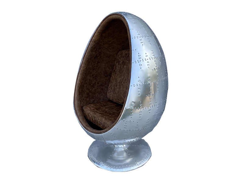 Retro Accent Oval Home Furniture Swivel Aluminum Leather Egg Pod Ball Chair