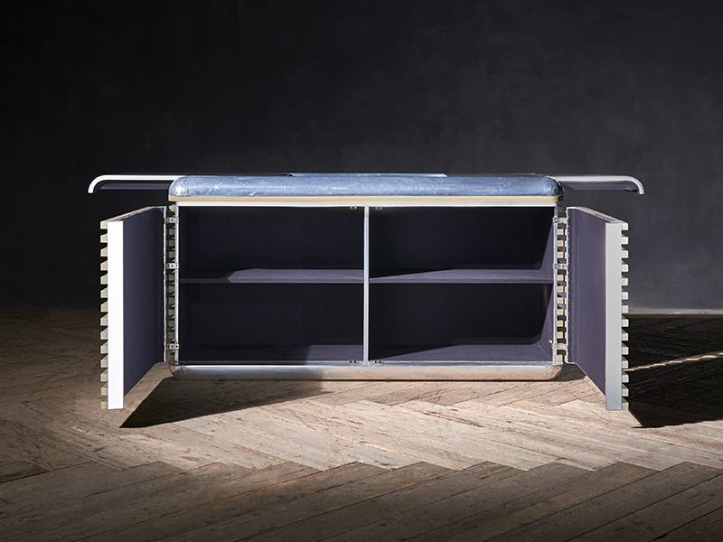 Trace Striated Aluminum Credenza Cabinets Custom Size and Color Storage Cabinets