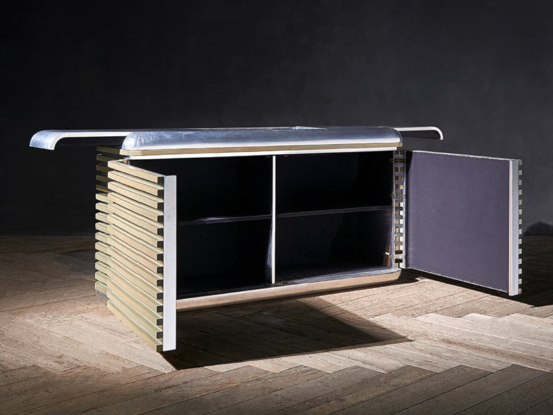 Trace Striated Aluminum Credenza Cabinets Custom Size and Color Storage Cabinets