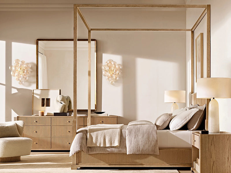 Defaico Oak Solid Wood Bed with Footboard Faddish Modern Style Bedroom Bed