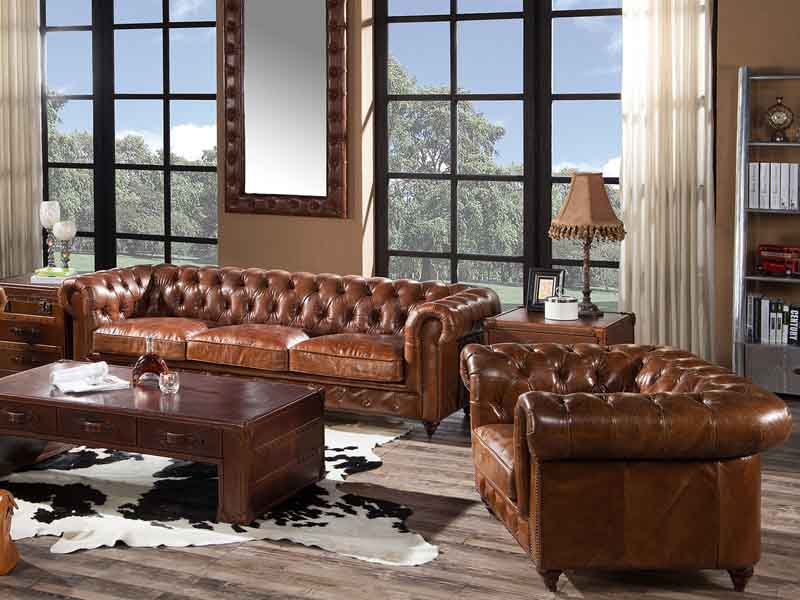 Chesterfield 3S Vintage Leather Button Back Sofa