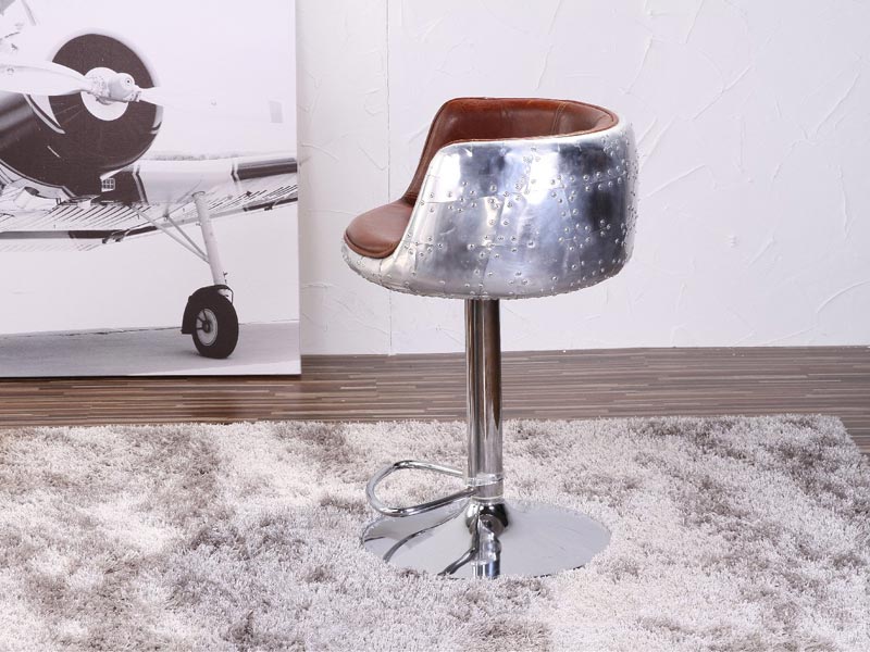 Aviator Vintage Leather Bar Chair,Wood Frame+ Stainless Steel Base+ Vintage Real Leather