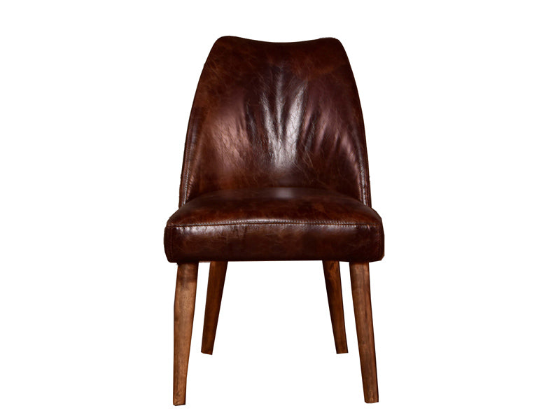 Solid Wood Base Vintage Leather Dining Chair