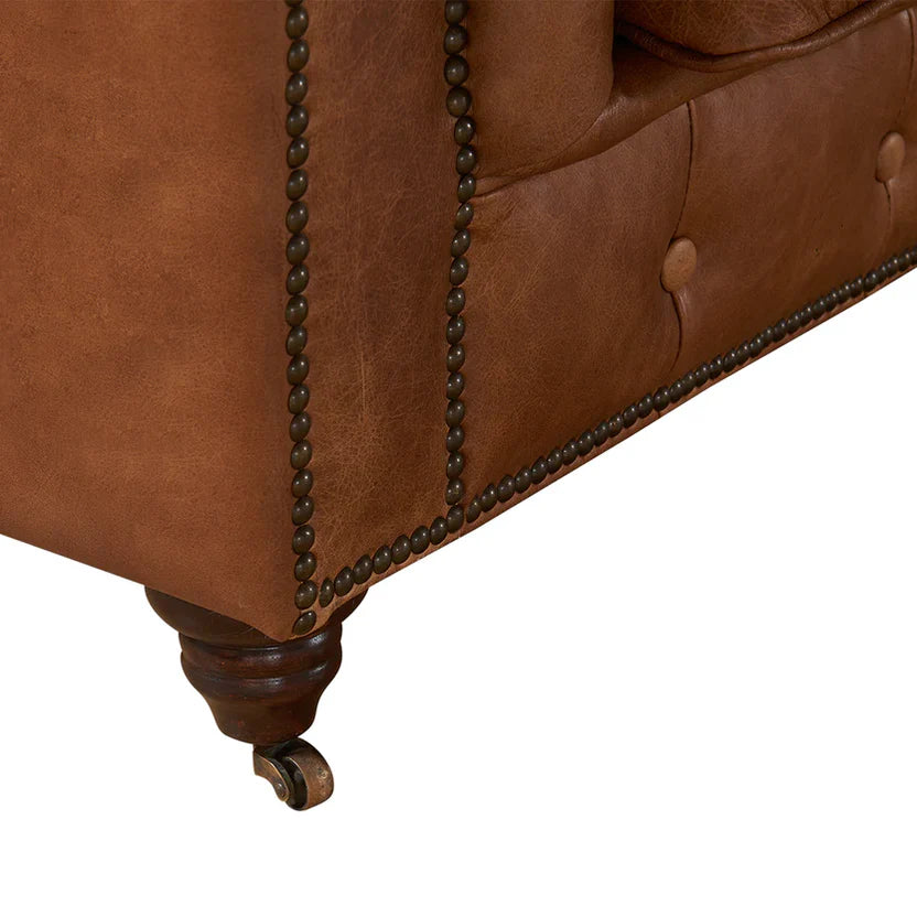 Buffalo Leather  Chesterfield Sofa - Light Brown Leather - 120"