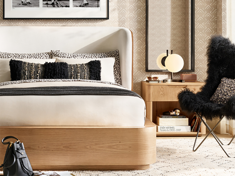 Defaico Hot Sale Madero Oak Wooden Bed Costom Size Fabric Shelter Bed