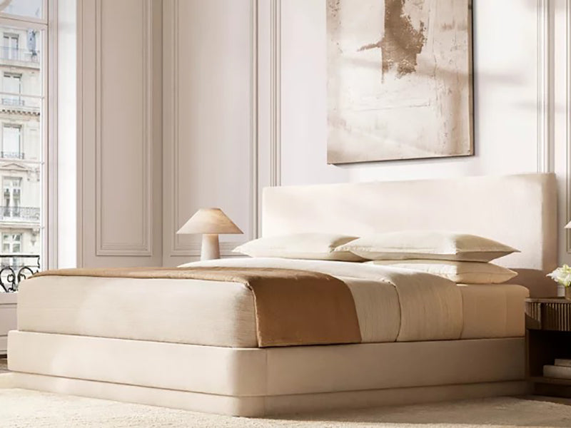 Fabric and Oak Solid Wood Bed Faddish Modern Style Bedroom Bed