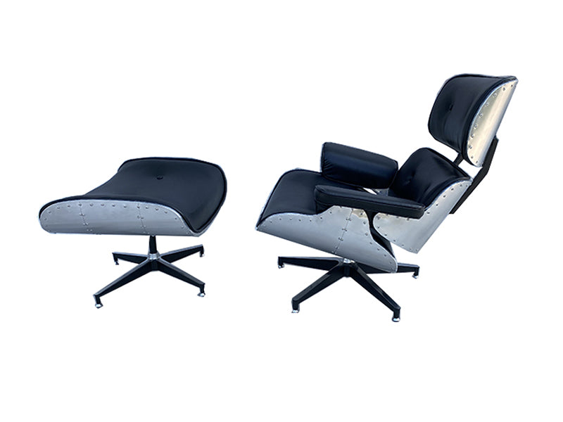 Midcentury Lounge Chair And Ottoman Set Aluminum Leather Recliner Chair