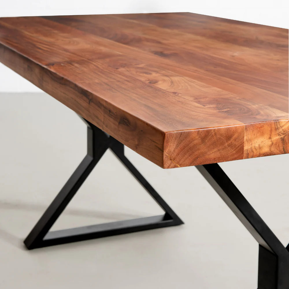 Straight Cut Acacia Dining Table With Black X-Shaped Legs/Natural Color