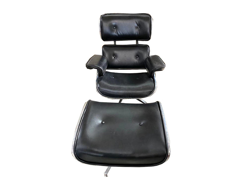 Midcentury Lounge Chair And Ottoman Set Aluminum Leather Recliner Chair