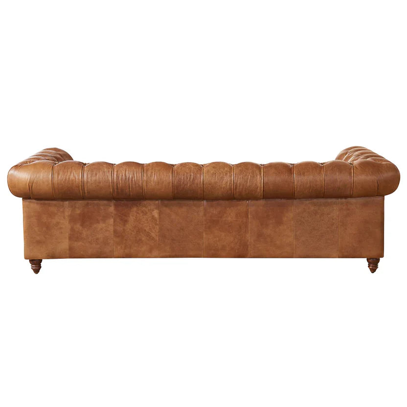 Buffalo Leather Chesterfield Sofa - Light Brown Leather