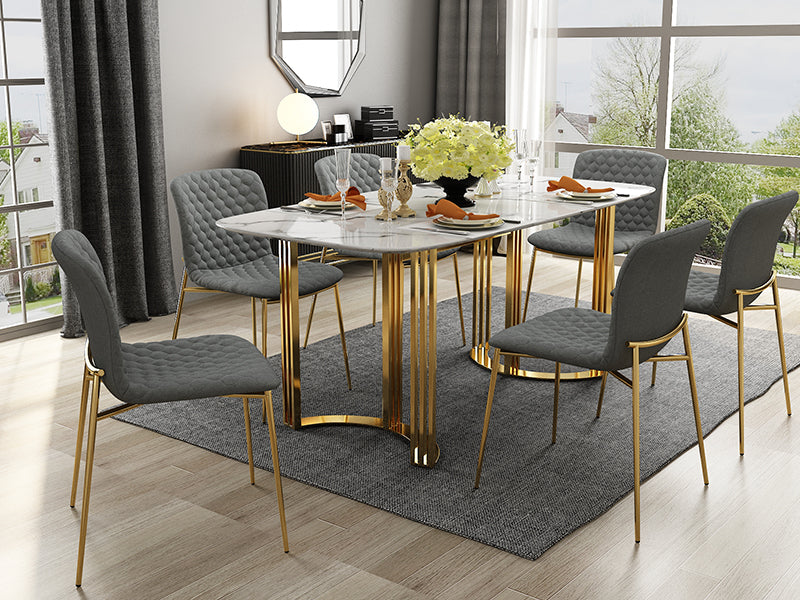 Italian Luxury Natural Marble Dining Table Electroplated Stainless Steel Metal Base Dining Table