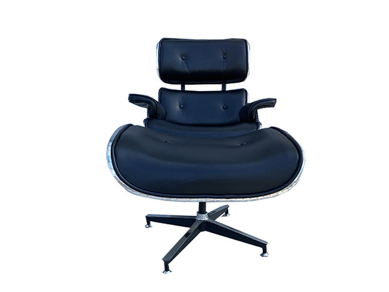 Midcentury Lounge Chair And Ottoman Set Aluminum Leather Recliner Chair