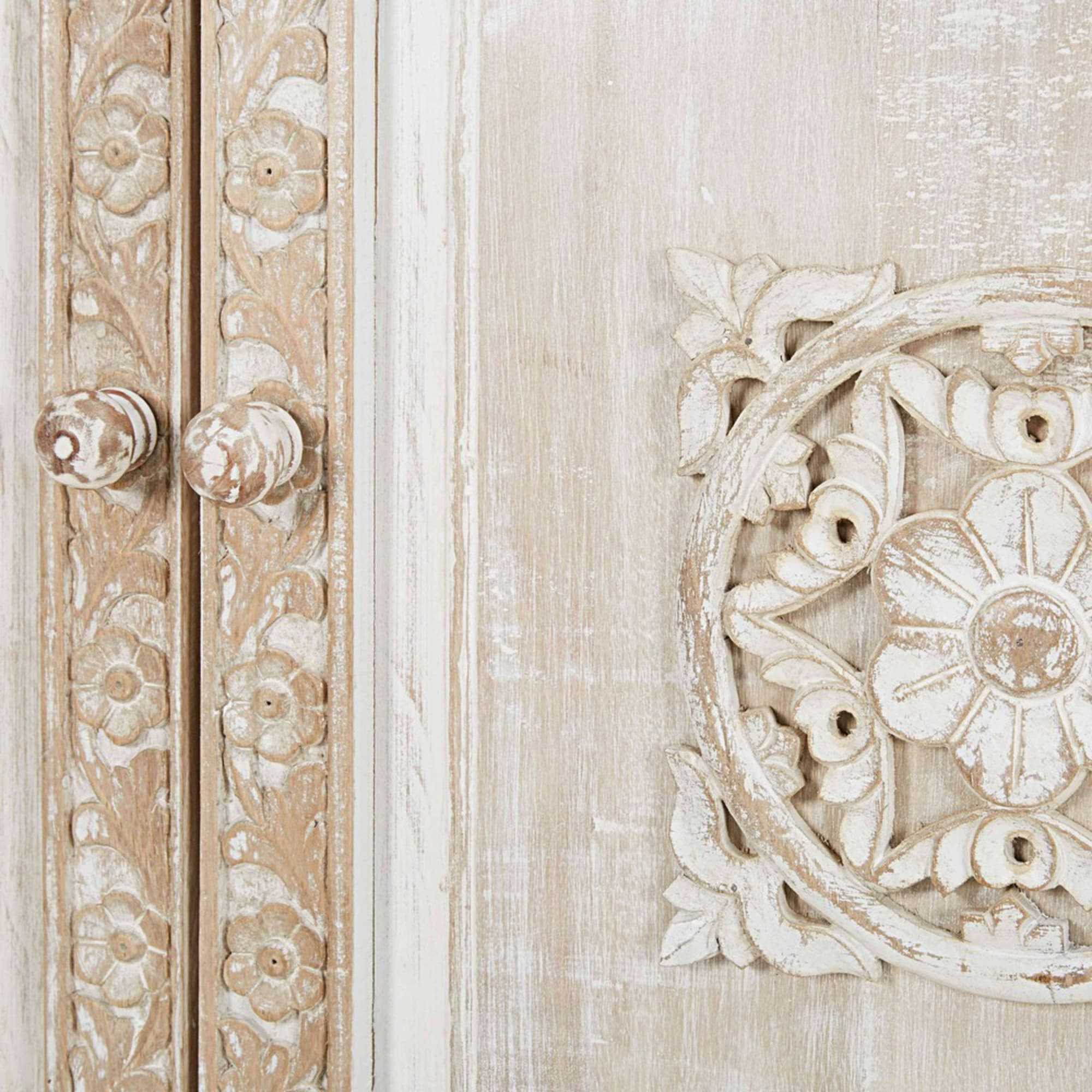 White Metal & Sculpted Mango Wood 3-Door Sideboard