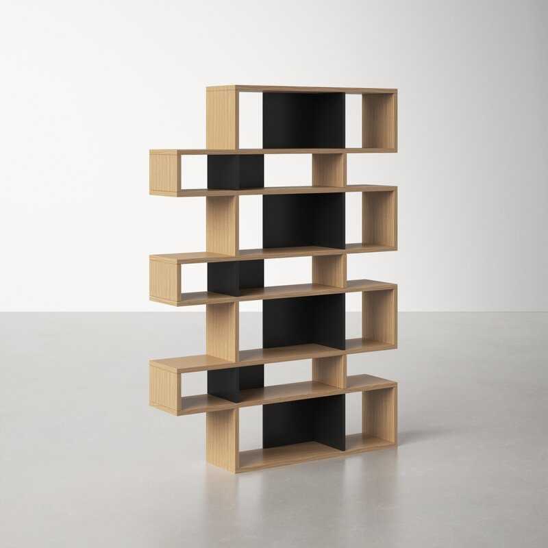 Oak and Pure Black Kamari Geometric Bookcase