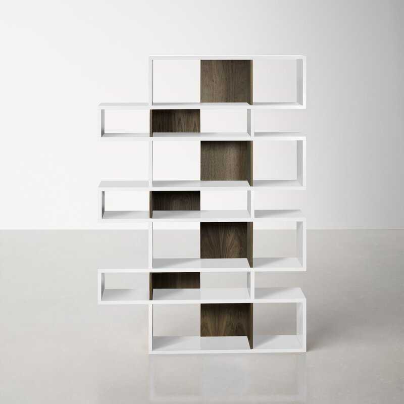 Pure White and Walnut Kamari Geometric Bookcase