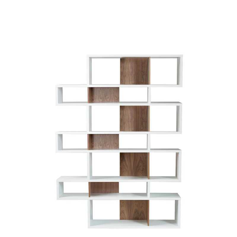 Pure White and Walnut Kamari Geometric Bookcase