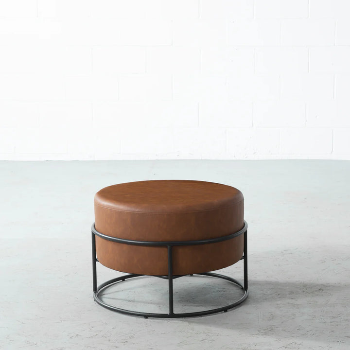 CAMERON - Brown Leather Ottoman