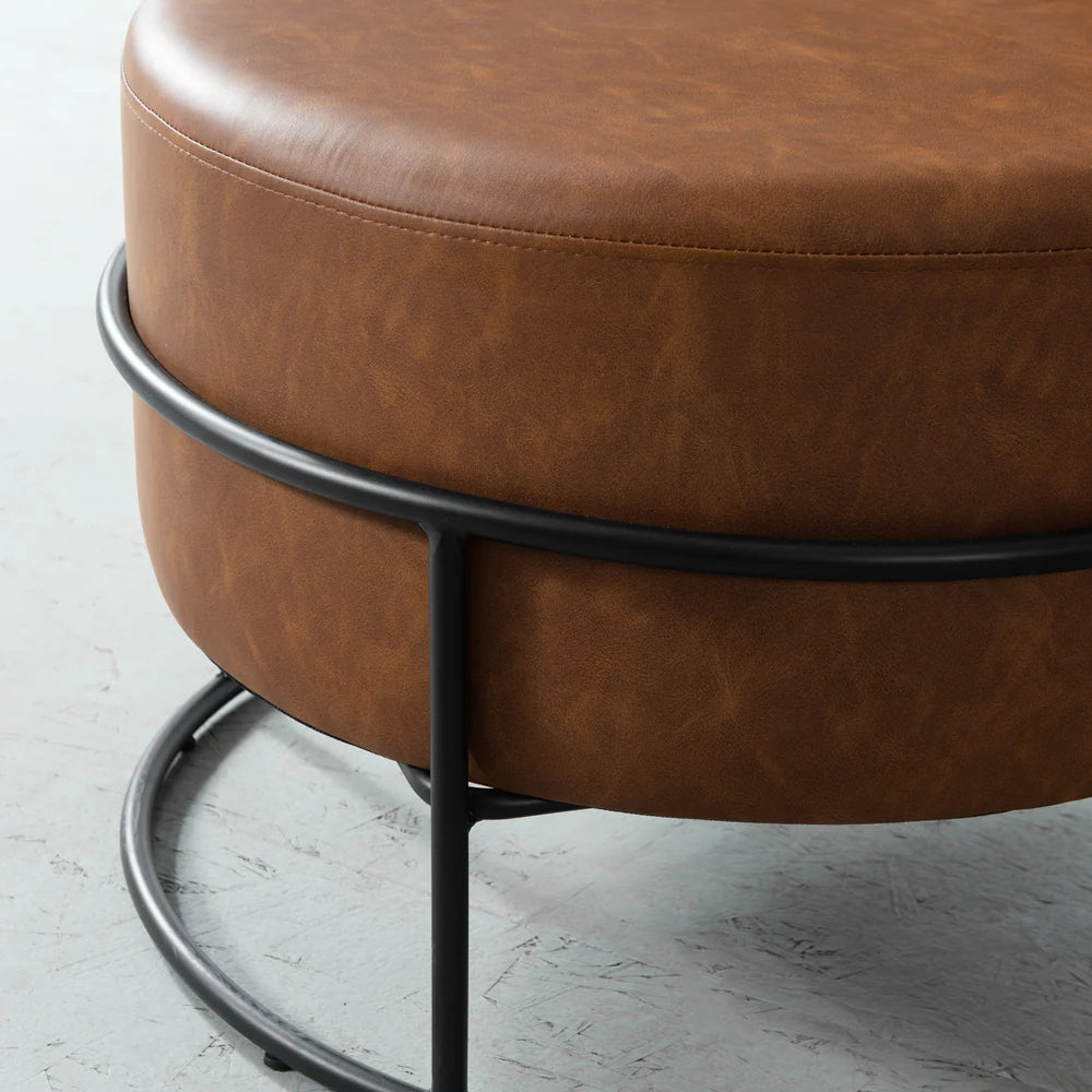 CAMERON - Brown Leather Ottoman