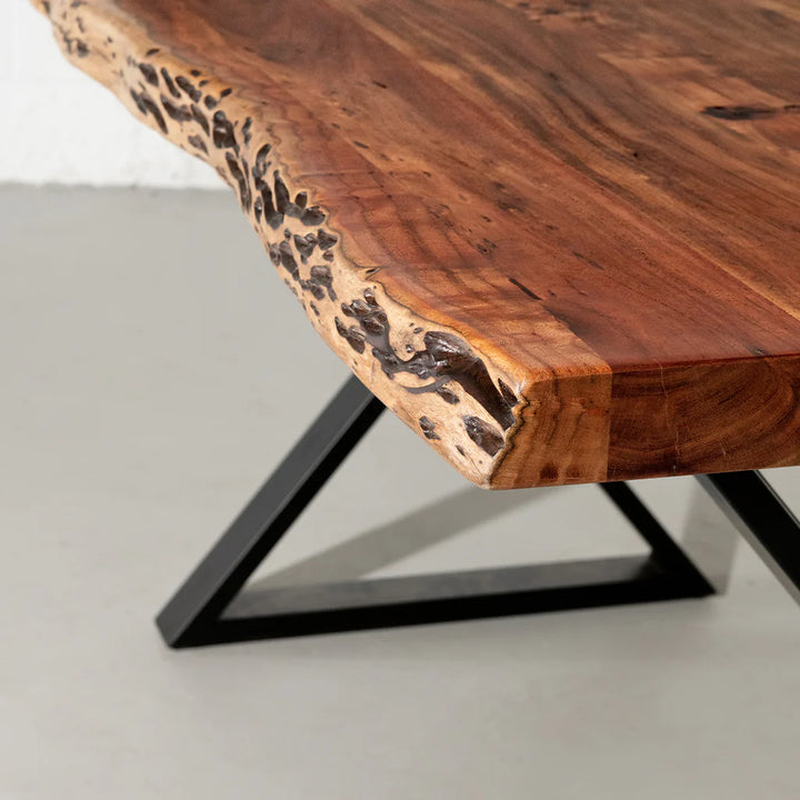 Acacia Live Edge Dining Table with Black X Shaped Legs/Natural Color