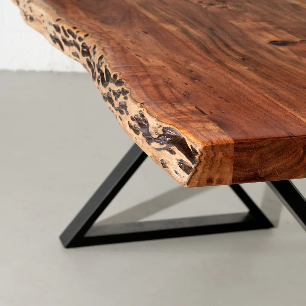 Acacia Natural Wood Live Edge Table with Black U-Shaped Legs/Natural Color