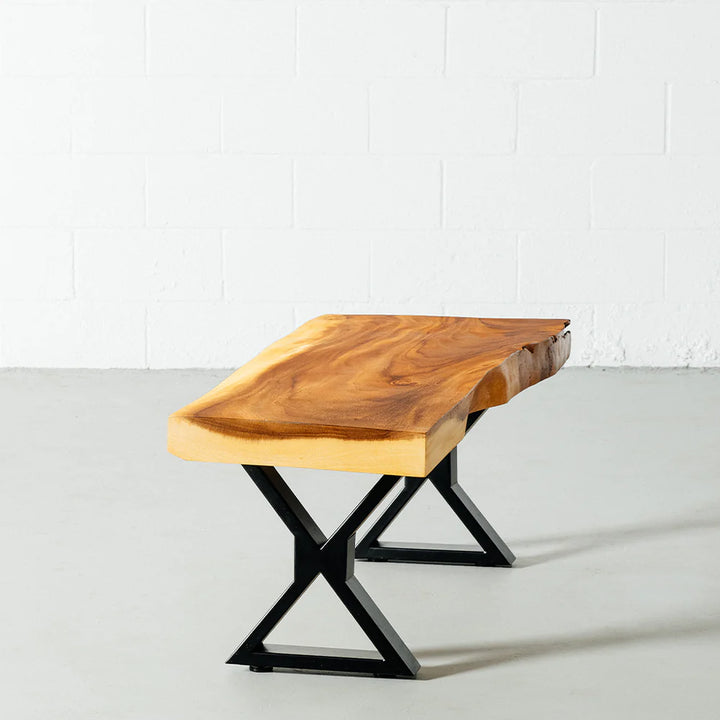 Suar Live Edge Wood Bench with Black X-shaped Legs/Natural