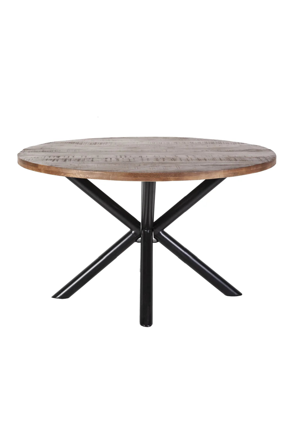 Rough Mango wood Round Dining Table Metal Base