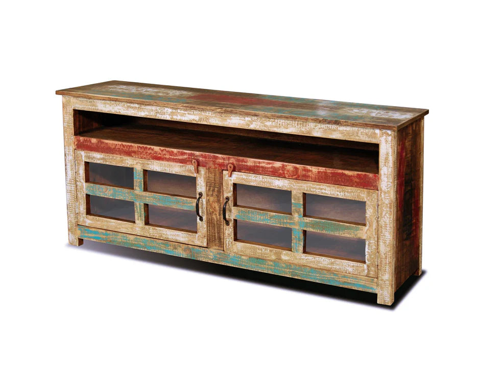 Reclaimed Wood Glass Door Tv Cabinet
