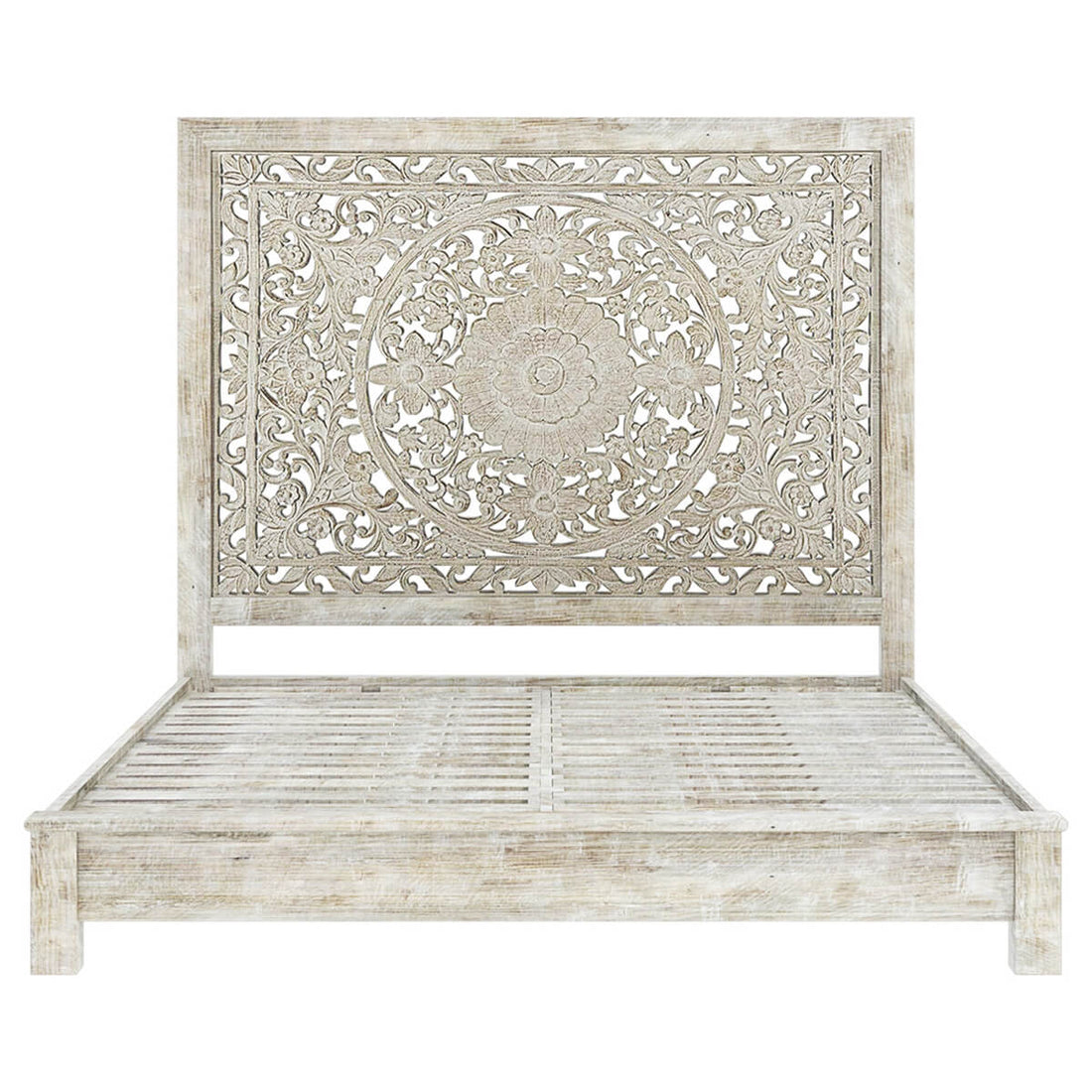 Hand-carved Platform Bed With Moroccan Style Headboard