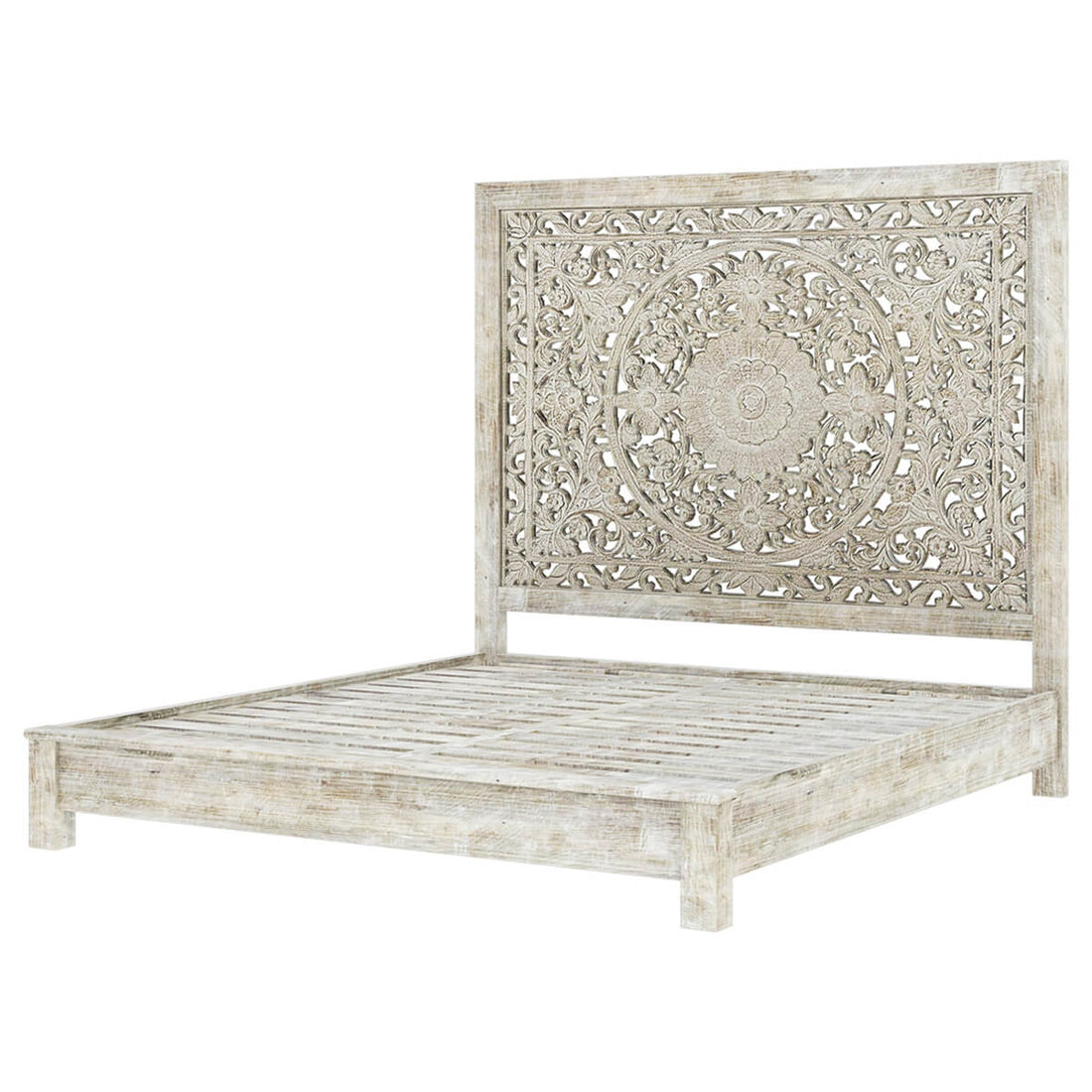 Hand-carved Platform Bed With Moroccan Style Headboard