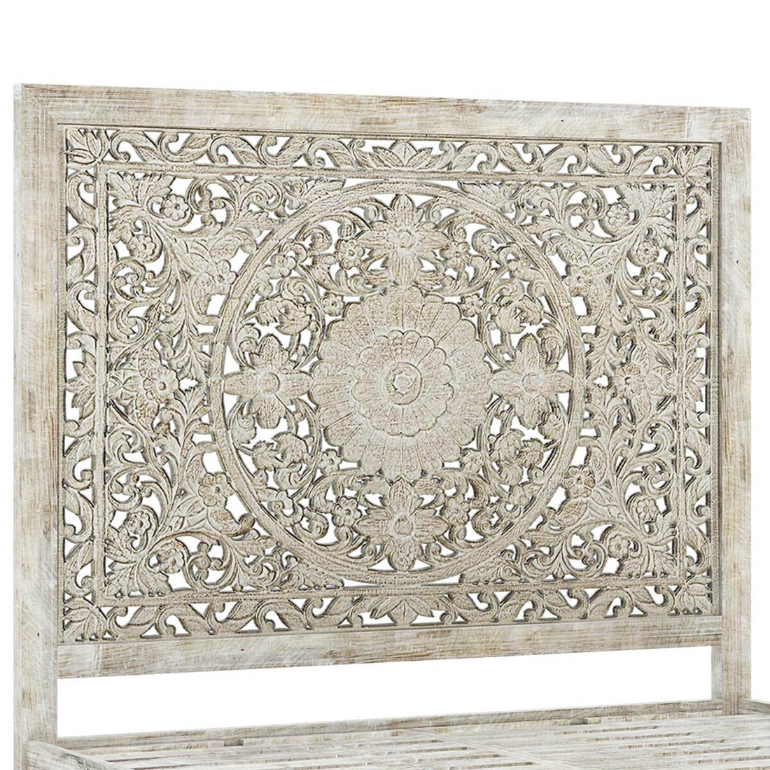 Hand-carved Platform Bed With Moroccan Style Headboard