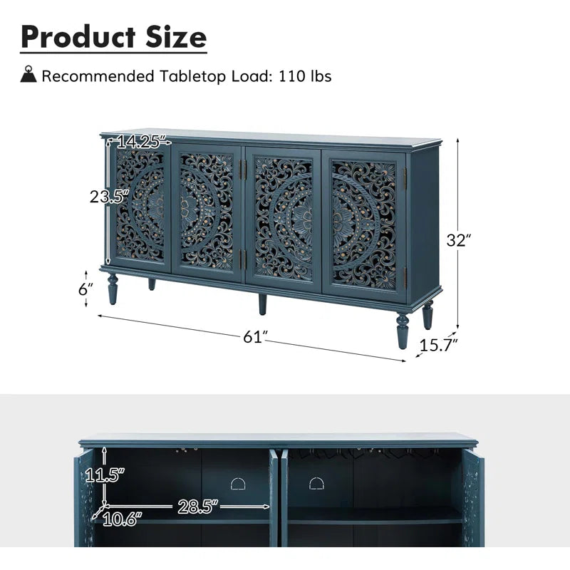 Solid Mango Wood Hand Carved Side Board