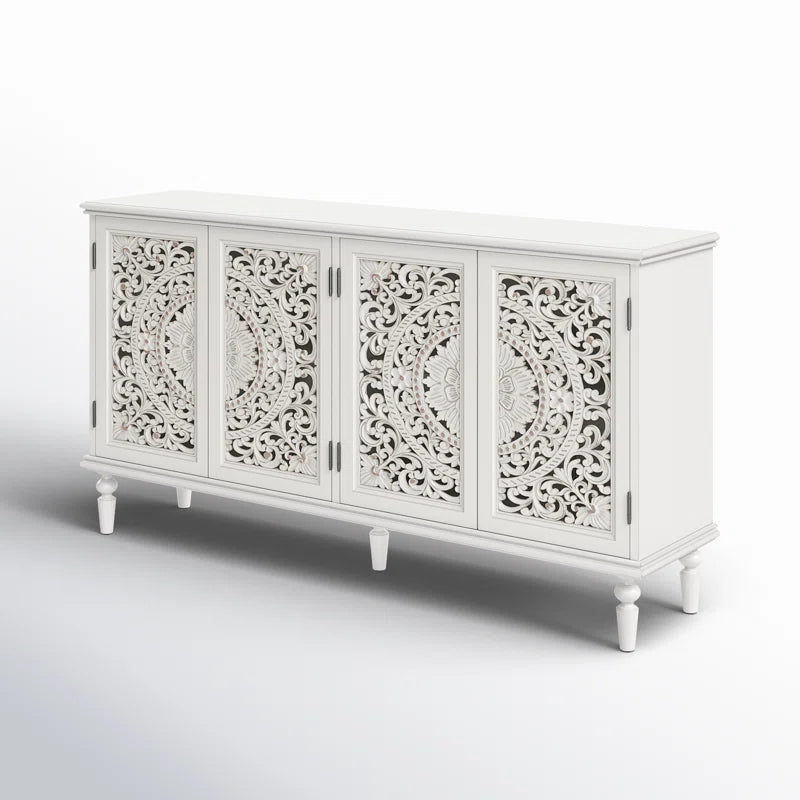 Solid Mango Wood Hand Carved Side Board