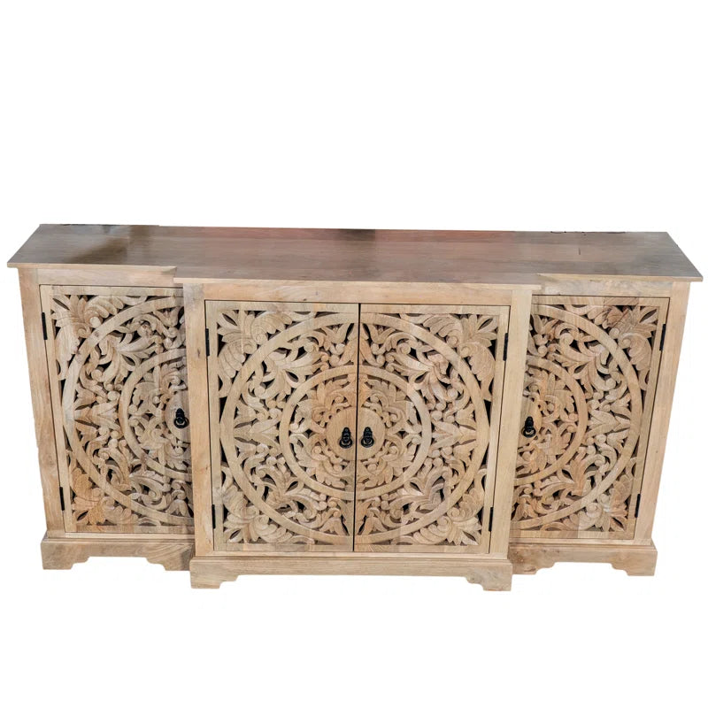 Natural Carving Solid Mango Wood Sideboard