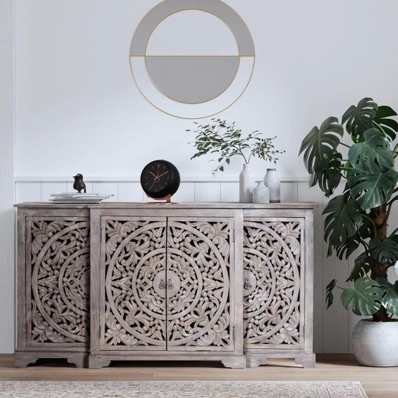 Solid Mango Wood Sideboard Grew Color