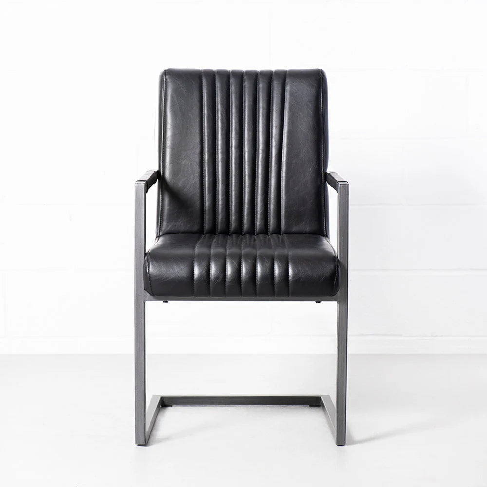 CALEB - Vintage Black Leather Arm Chair