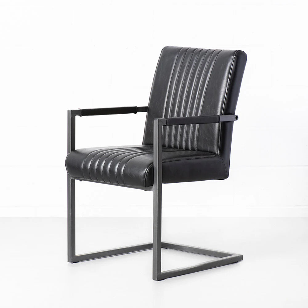 CALEB - Vintage Black Leather Arm Chair