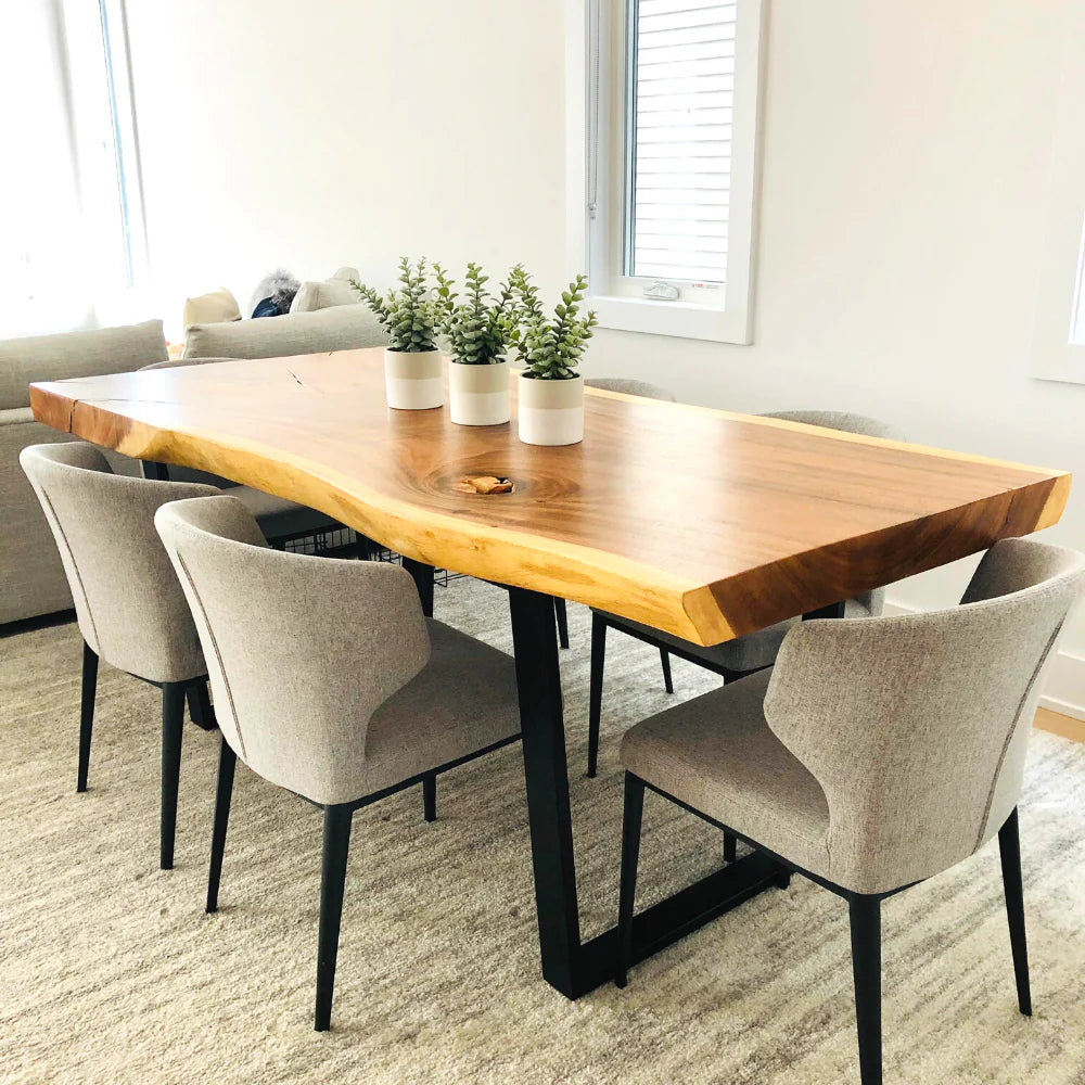 Live Edge Suar Table with Black U Shaped Legs/Natural Finish