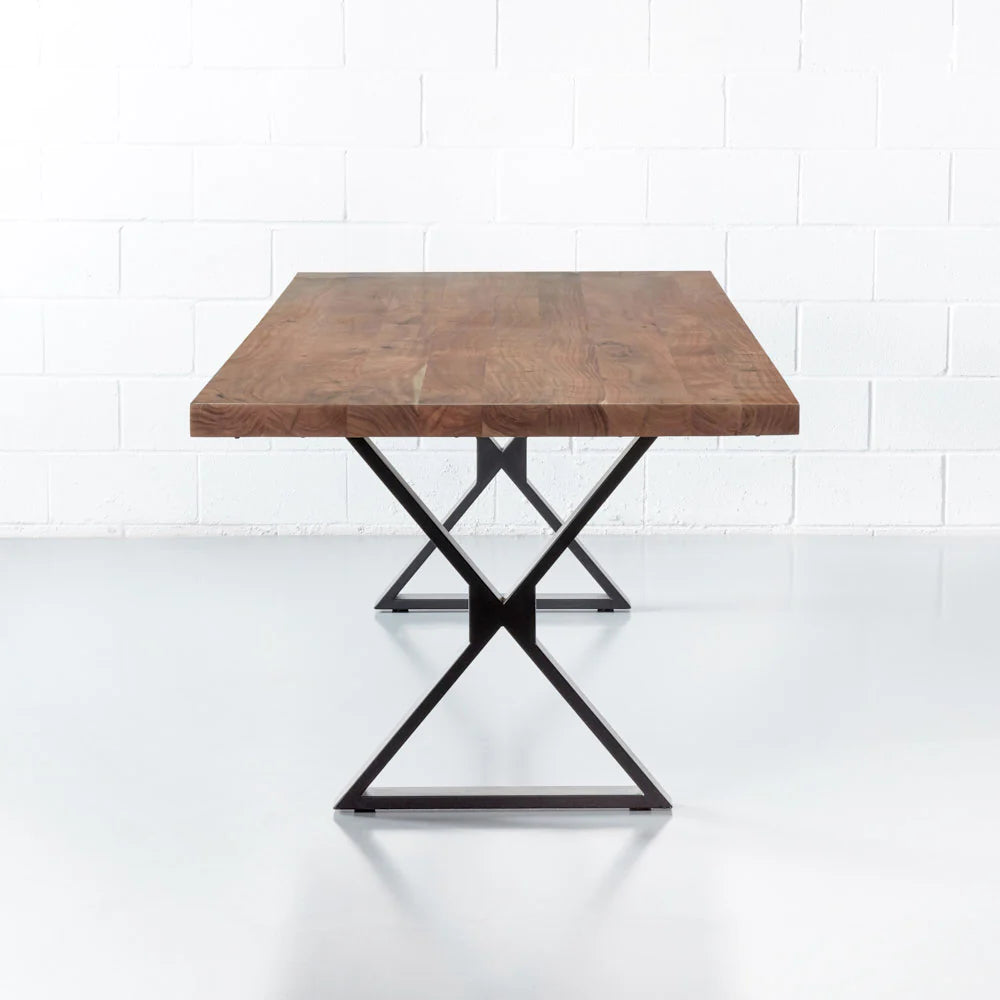 Straight Cut Acacia Dining Table With Black X-Shaped Legs/Natural Color