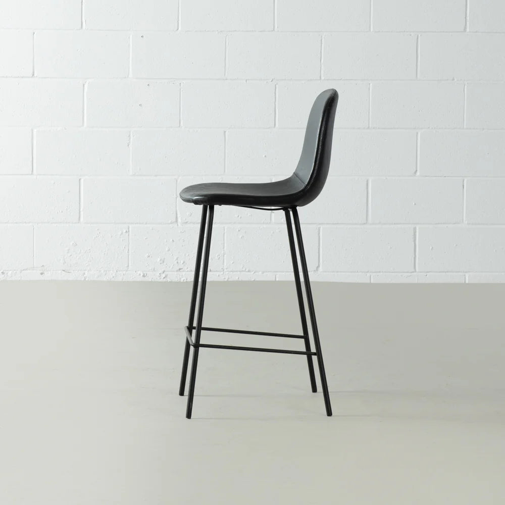 MILAN - Black Leather Bar Stool