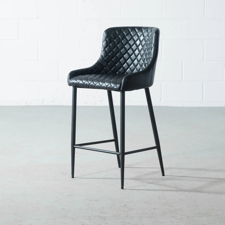 MATEO - Black Leather Bar Stool (65 cm & 75 cm)