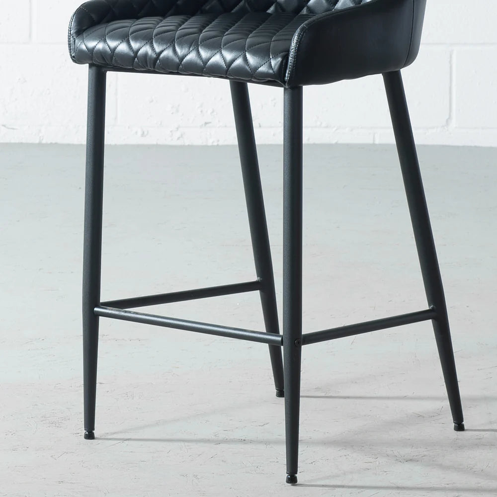 MATEO - Black Leather Bar Stool (65 cm & 75 cm)